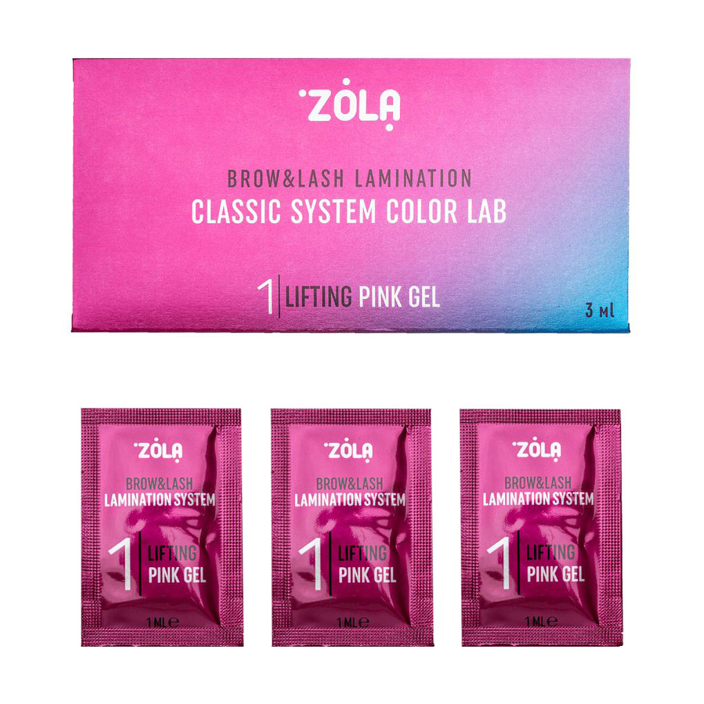 Набір для ламінування брів та вій Zola Brow &amp; Lash Lamination Classic System Color Lab 01 Lifting Pink Gel, 3*1 мл
